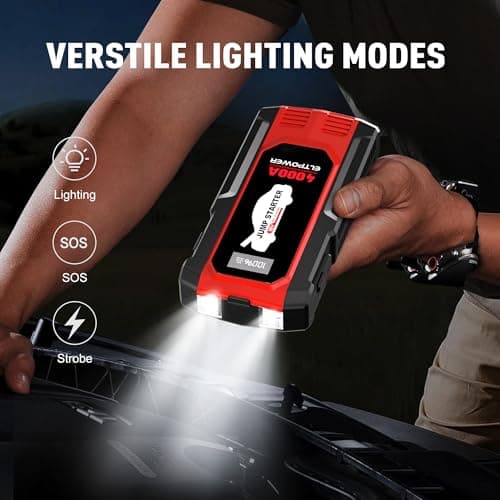 4000A Car Jump Starter Portable Jump Box Battery Booster Pack with Jumper Cables and LED Light Upto 8L Gas and 7L Diesel Engines - Thumbnail 4
