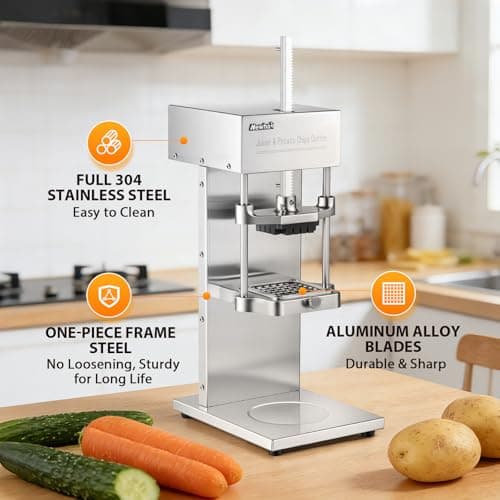 Newhai Electric 2 in 1 Commercial French Fry Cutter & Juicer, Heavy Duty Automatic Potato Cutter & Orange Lemon Juicer, 304 Stainless Steel with 3 Dicer Blade 110volt - Thumbnail 6