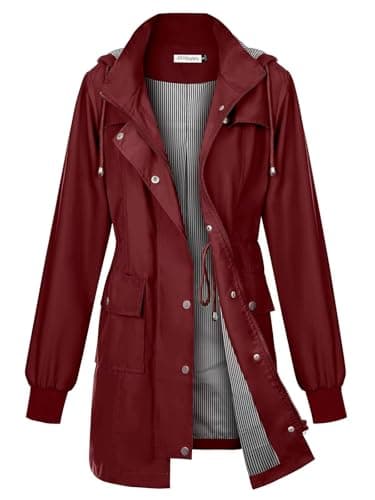 PITINAN Long Rain Coats for Women Waterproof Womens Rain Jacket Lightweight Travel Jacket Raincoats For Adults Women Wine Red M