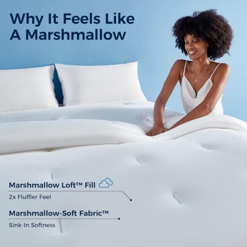 Marshmallow Cloud Comforter King, Ultra Fluffy Double-Stuffed Down Alternative Duvet Insert, Temperature-Regulating All Season Comforter, Lightweight Soft Luxury Cooling Bedding Cloud Quilt, White - Thumbnail 3