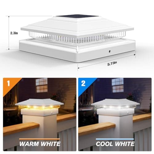VOLISUN Solar Fence - Post Lights, Solar Post Cap Light Outdoor Waterproof 12pack, White Deck Cap Light Solar Powered, for 4x4 5x5 6x6 Wooden/Vinyl Post - Thumbnail 2