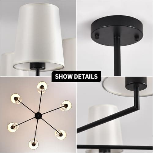 Omgomne 38" Farmhouse Black Chandeliers for Dining Room 6-Light - Thumbnail 4