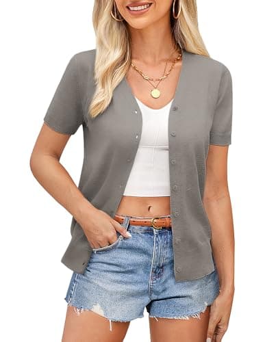 GRACE KARIN Cardigan Sweaters for Women Lightweight Summer Summer Cropped Cardigan Business Casual Short Sleeve Knit Outfits Outfitss(Coffee Gray,2XL) - Image 1