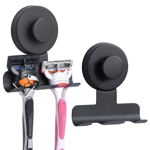 Supopular Suction Cup Razor and Shaver Holder for Shower, Heavy-Duty Stainless Steel No-Drill Bathroom Wall Hook for Towel, Loofah, Damage-Free and Reusable, Easy Install and Remove (2, Matte Black) - Image 1