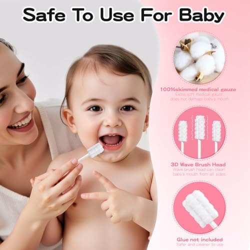 RoseFish 50Pcs Baby Tongue Cleaner for 0-36 Month No Glue Disposable Baby Mouth Oral Cleaner Infant Toothbrush Gum Cleaner 3D Soft Infant Tongue Cleaner+1PCS Finger Toothbrush - Thumbnail 2