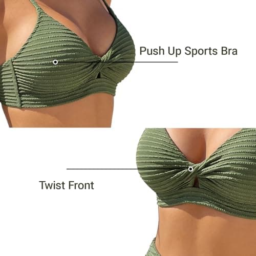 Bolsamila Waisted Halter Tie Back Swimsuit Bikini Set 2 Piece (US, Alpha, X-Large, Regular, Regular, Green) - Thumbnail 5
