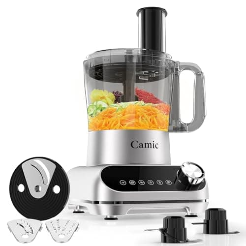 Camic 600W Food Processor, 72OZ Large Capacity Countertop Electric Vegetable Chopper with 6 Preset Programs,BPA Free, Stainless Steel Blades for Ice Crushing, Mixing, Chopping,Clicing