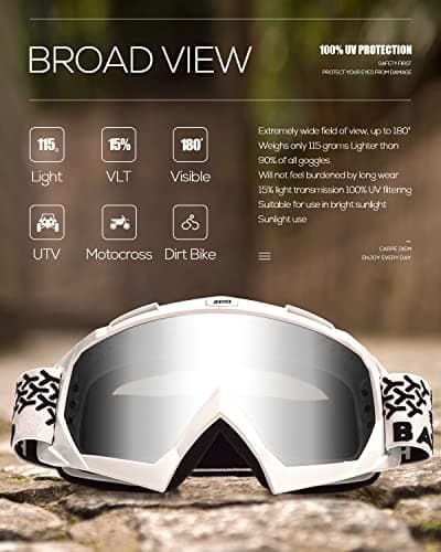 BATFOX Dirt Bike ATV Goggles Motorcycle Gear Riding Motocross Dirtbike 4-Wheeler MX DH Accessories Goggles Glasses for Men Women Youth UV400 Protection Dust-proof Anti-Slip Strap - Thumbnail 5
