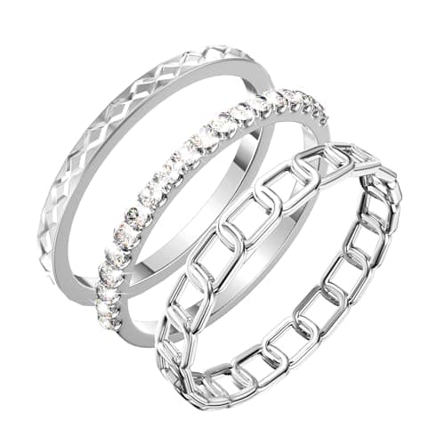 YWXTW 3 Pack 14K Gold-Plated Non Tarnish Stacking Rings for Oura Gen 4/Ultrahuman/Samsung/Diamond, Timeless Elegance White Zirconia Engagement/Promise Oura Stack Band Gift for Women Silver 6 - Image 1