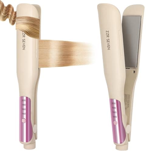 ZZR SEVEN Hair Straightener,1.25” Flat Iron and Curler 2 in 1, Ceramic Coating,Quick Heat Up, 4 Temp. Options, for All Hair Type,Less Frizz, Shinier and Smoother,Dual Voltage for Travel (Cream) - Image 1