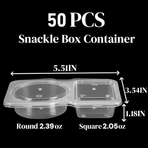 Carastora 50-Pack Snack Containers with Lids, Disposable Double Compartment Sauce Cups, Portable Plastic Boxes for Snacks, Dips, Meal Prep, Portion Control, School, Office, Camping & Travel - Thumbnail 2