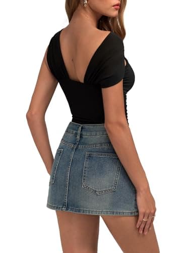 REORIA Womens Sexy Asymmetrical Leopard Print Mesh Ruched Going Out Bodysuits Tank Tops Black X-Large - Thumbnail 4