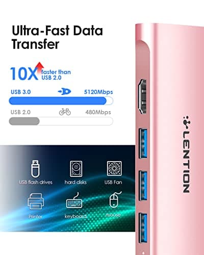 LENTION USB C Hub with 4K HDMI, 3 USB 3.0, SD/Micro SD 3.0 Card Reader, Compatible 2025-2018 MacBook Pro/Air, 2026 MacBook Neo, Mac, Surface, Chromebook, iPhone17/16/15 Pro Max, More (Rose Gold) - Thumbnail 3