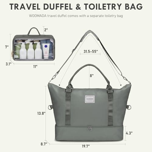 WOOMADA Weekender Overnight Bag for Women, Carry on Shoulder Travel Duffel with Shoes Compartment,Gym Bag with Toiletry Bag(army green) - Thumbnail 2