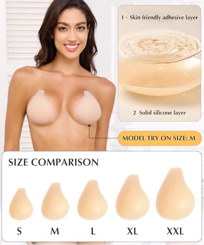 Bontierie Nipple Covers Sticky Push up Bra Added Lift Seamless Ultra-Thin Pasties Women Adhesive Bras Beige - Thumbnail 5