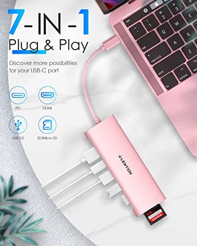 LENTION 7-in-1 USB C Multiport Hub with 4K HDMI, 100W PD, 3 USB 3.0 Ports, SD/MicroSD Card Reader Compatible MacBook Pro/Air 2016-2025 Stable Driver Adapter (CB-C36B, Rose Gold) - Thumbnail 3