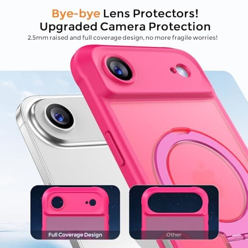 MOCCA Design for iPhone Air Case, Compatible with Magsafe [Premium Invisible Magnetic Ring Stand] [Military Drop Protection] Full Camera Guard Translucent Matte Slim Phone Cover 6.5",Hot Pink - Thumbnail 3
