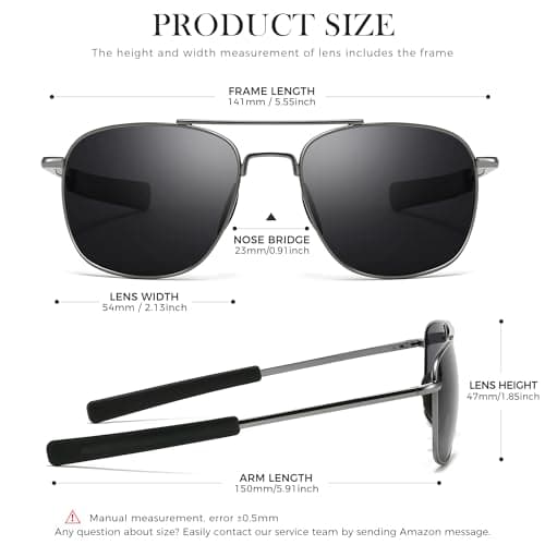 SUNGAIT Real Glass Lens Sunglasses for Men and Women: Military Style Pilot Aviator HD Shades with Upgraded Spring Hinge Bayonet Temples - Thumbnail 6