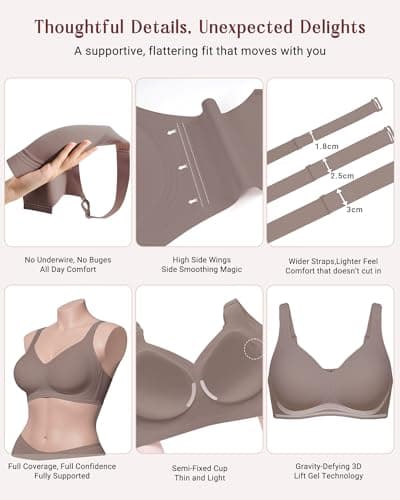 As Fairy Seamless Wireless Bra for Women Supportive Full Coverage Plus Size Bralette Comfort Bra for Older Women(Grey 38D) - Thumbnail 6
