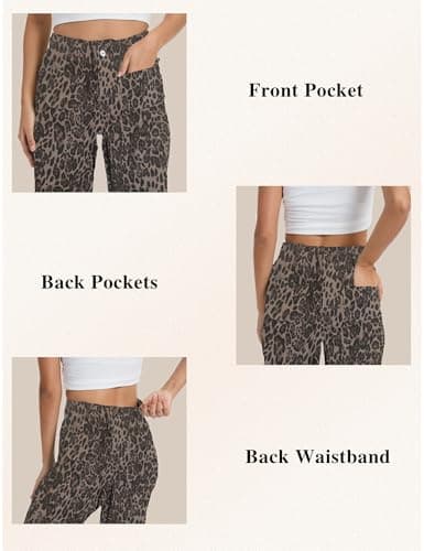DAOAO Leopard Pants Women Cropped Jeans for Womens High Waisted Stretchy Wide Leg Jeans Woman Denim Pants Trendy L - Thumbnail 4
