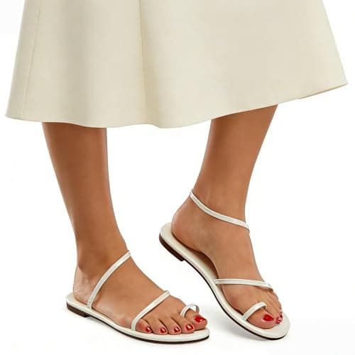 Strappy Greek Flat Sandals for Women Dressy Beach Slip-On Shoes | Unique Strap Design, Non-Slip Sole, Pearlized Leather Upper, Dressy Strappy Sandals for Casual, Beach, Everyday Wear White Patent - Thumbnail 4