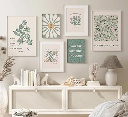 Wavkkey 6 Pcs Mental Health Wall Art Psychology Therapy Motivational Quotes Green abstract Boho floral Pictures Poster Wall Decor Canvas Print Artwork for Bedroom Office Home Decoration - Thumbnail 5