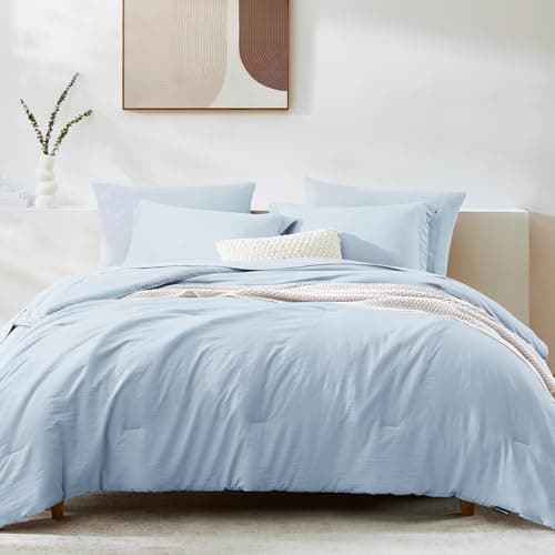 WRENSONGE Twin Comforter Set- 5 Pieces Ice Blue Twin Bed in a Bag, All Season Twin XL Bedding Sets with 1 Fitted Sheet, 1 Flat Sheet, 1 Pillow Sham and 1 Pillowcase - Thumbnail 4