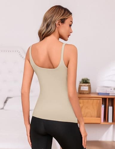 Totatuit Women Ribbed Camisole Top Square Neck Tank Top Fitted Layering Cami Work Shirts for Casual Business Blazer Inner Wear Basic Undershirts Y2K Cropped Summer Oufits Nude Small - Thumbnail 3