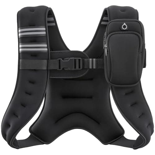 ZELUS Weighted Vest, 6lb/8lb/12lb/16lb/20lb/25lb/30lb Weight Vest with Reflective Stripe for Workout, Strength Training, Running, Fitness, Muscle Building, Weight Loss, Weightlifting, Black(8 lb)