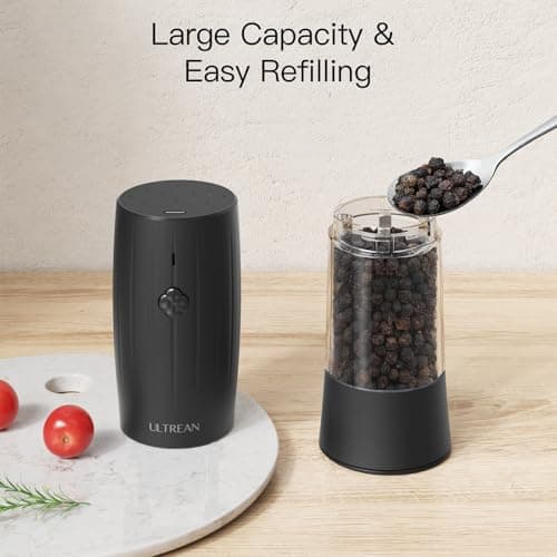 Ultrean Electric Salt and Pepper Grinder Set, USB-C Rechargeable, Salt and Pepper Shakers Spice Mill with 6 Adjustable Coarseness LED Light, Kitchen Appliances for HouseWarming Gifts - Thumbnail 5