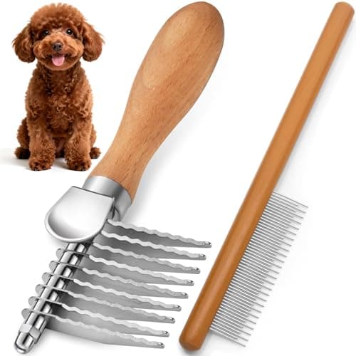 Dematting Comb for Dogs, Dematting Tool for Dogs & Cats - Serrated Matted Hair Removal Brush - Easily Remove Knots, Mats and Tangles - Designed for Wavy & Curly Coats