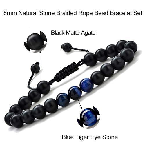 M MOOHAM Gifts for Men Bracelets - Beaded Lava Rock Stone Tiger Eye Adjustable Matte Agate Bracelet Men Who Want Nothing Birthday Retirement Gifts - Thumbnail 6