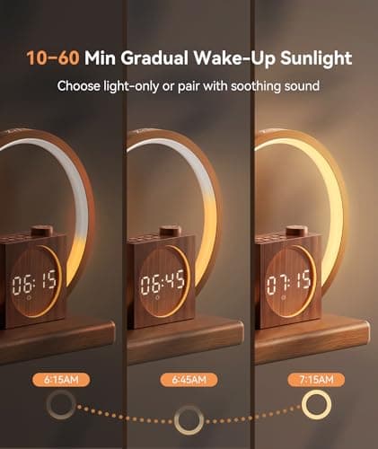 Dreamegg Sunrise Alarm Clock - Sound Machine for Sleep, 12 Ambient Colors &20-Level Dimmable Night Light, 25 Soothing Sounds, White Noise Machine, Wake Up Light for Adults, Stylish Bedroom Decor&Gift - Thumbnail 4