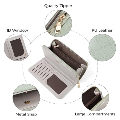 Charltu Women Wallet PU Soft Leather Wallets For Women Diamond-Quilted Texture Bifold Credit Long Card Holder With ID Window Coin and Cash Organizers Large Capicity Ladies Wallet, Dark Pink - Thumbnail 4