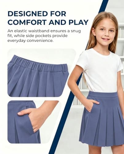 Pleated Skort for Girls School Uniform Skirts A-Line Blue Tennis Skorts - Thumbnail 4