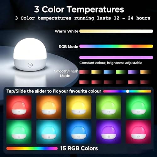 HISTAR Rechargeable Light Bulbs, 2500mAh Wireless Battery Operated Light Bulb for Lamps Cordless with Remote, Dimmable,3 CCT, RGB with Timer and Magnet, Night Light, Camping Light - Thumbnail 3