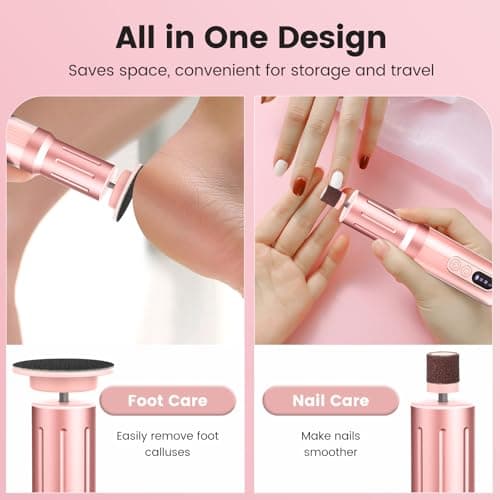 2 in 1 Electric Foot Callus Remover Women, 2000RPM Electric Callus Remover for Feet with 6 Adjustable Settings, Rechargeable Foot File with 40Pcs Sandpaper Discs for Women's Day Gift (Pink) - Thumbnail 3
