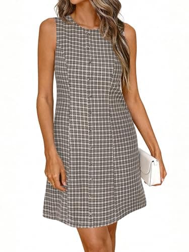 BTFBM Summer Dresses for Women 2026 Plaid Sleeveless Zip Up A Line Mini Dress Business Casual Vacation Gingham Sundress(Black Grey, XX-Large) - Thumbnail 4