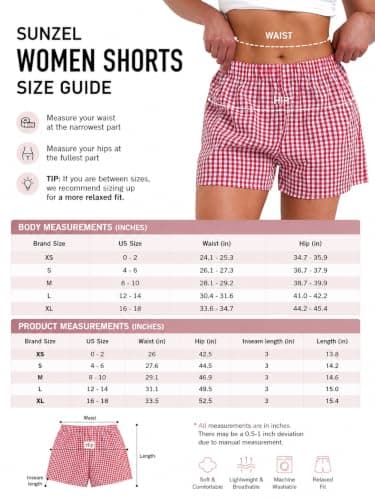 Sunzel Women's Gingham Plaid Boxer Shorts – Elastic Waist Loose Fit Pajama Lounge Shorts Y2K Summer Beach Casual Pj Bottoms Red Plaid X-Large - Thumbnail 4