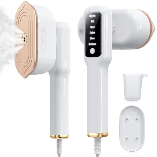 Travel Steamer for Clothes, 2-in-1 Portable Steamer for Clothes, Handheld Garment Steamer and Iron, 1200W with LED Display, 15s Heat-Up, Ceramic Soleplate, Self-Cleaning, 120V, White - Image 1