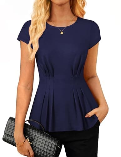 GRACE KARIN Womens Peplum Tops Dressy Casual,2026 Summer Short Sleeve Work Blouses, Business Shirts Fashion Clothes Navy Blue M - Image 1