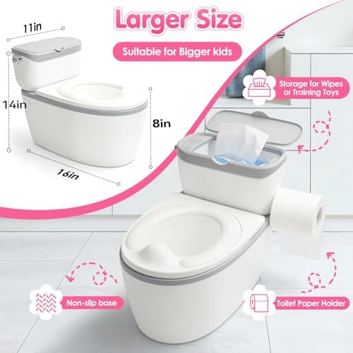 TOSGN 3-in-1 Toddler Potty Training Toilet, for Ages 6 Months+, Realistic Potty Training Seat with Flushing Sound, Wipes Storage, Toilet Paper Holder - Thumbnail 5