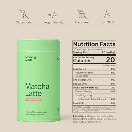 Morning Made 10.6 oz Strawberry Ceremonial Grade Matcha Powder - 60 Servings, Sweetened, USDA Organic - Premium Japanese Green Tea in Resealable Tin - Rich in Antioxidants and Energy Boosting - Thumbnail 2