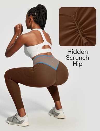 IUGA Scrunch Butt Lifting Leggings for Women Workout Tummy Control No Front Seam Compression Leggings with Pockets Yoga Pants Brown - Thumbnail 5