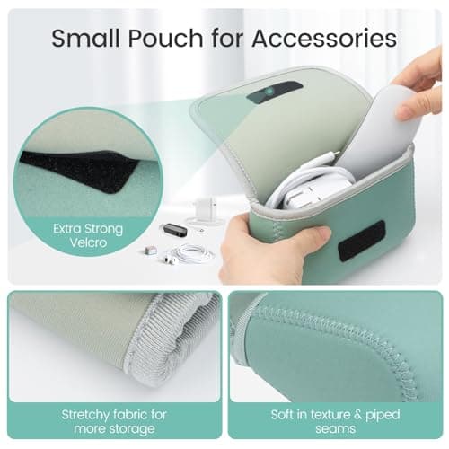 LENTION Mint Green Neoprene Tech Pouch, Portable Travel Organizer for MacBook Power Adapter, Power Bank, Charger, Cable & Small Electronics - Thumbnail 3