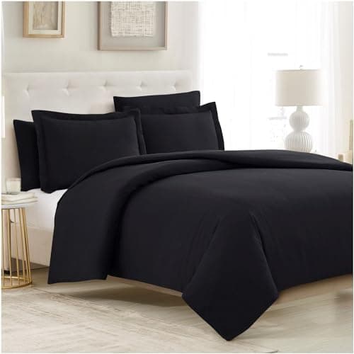 Mellanni Duvet Cover Set - 5 PC Iconic Collection Bedding Set - Hotel Luxury, Extra Soft & Cooling - Microfiber - Button Closure and Corner Ties (Oversized Queen, Black) - Image 1