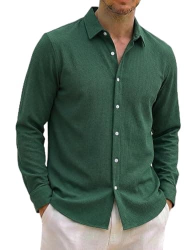 ZAFUL Beach Mens Short Sleeve Shirts Mens Button Down Shirt Moisture Wicking Business Casual Outfits Dark Green M - Image 1