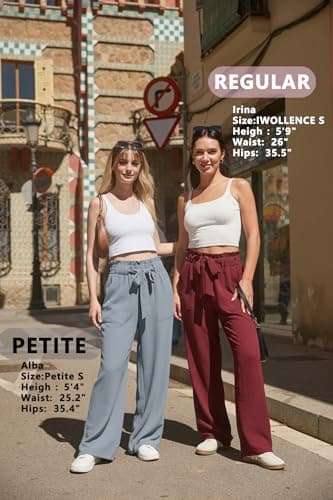 HiMONE Petite Wide Leg Pants for Women High Waisted Paperbag Waist Elastic Pull On Ankle Length Casual Dressy Trousers with Pockets - Thumbnail 4