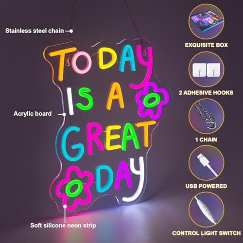 Classroom Neon Lights Today is a Great Day Neon Sign for Wall Decor in Coffee Bar Bedroom Reading Lights Up Sign for Classroom Library LED Books Decor Gifts to Teens Teachers - Thumbnail 3