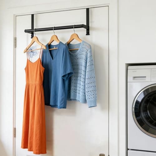 Thrivinest Over The Door Clothes Hanger, Metal Over The Door Rod for Clothes with 2 Hooks, Clothing Hanger Drying Racks for Laundry, Bedroom, Bathroom, Living Room,Office, Fits Door Up to 1.77" - Thumbnail 6